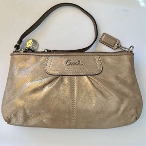 Coach Gold Metallic Large Wristlet Clutch Purses